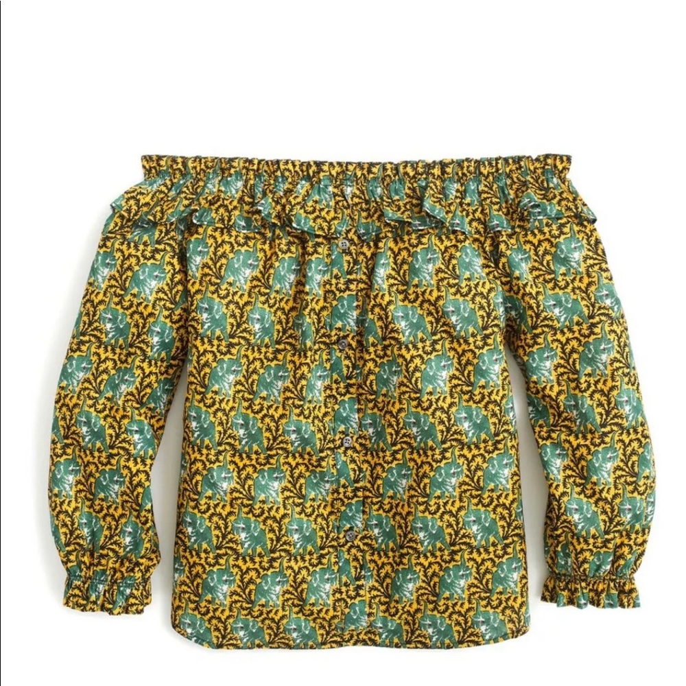J. Crew Elephant Print Off The Shoulder Top